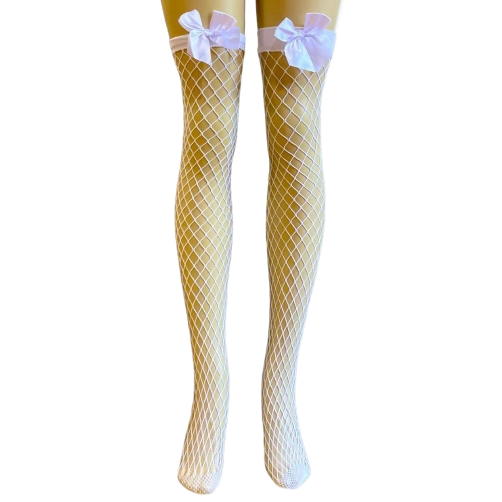 White Fishnet Thigh High Stockings