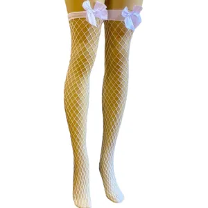 White Fishnet Thigh High Stockings
