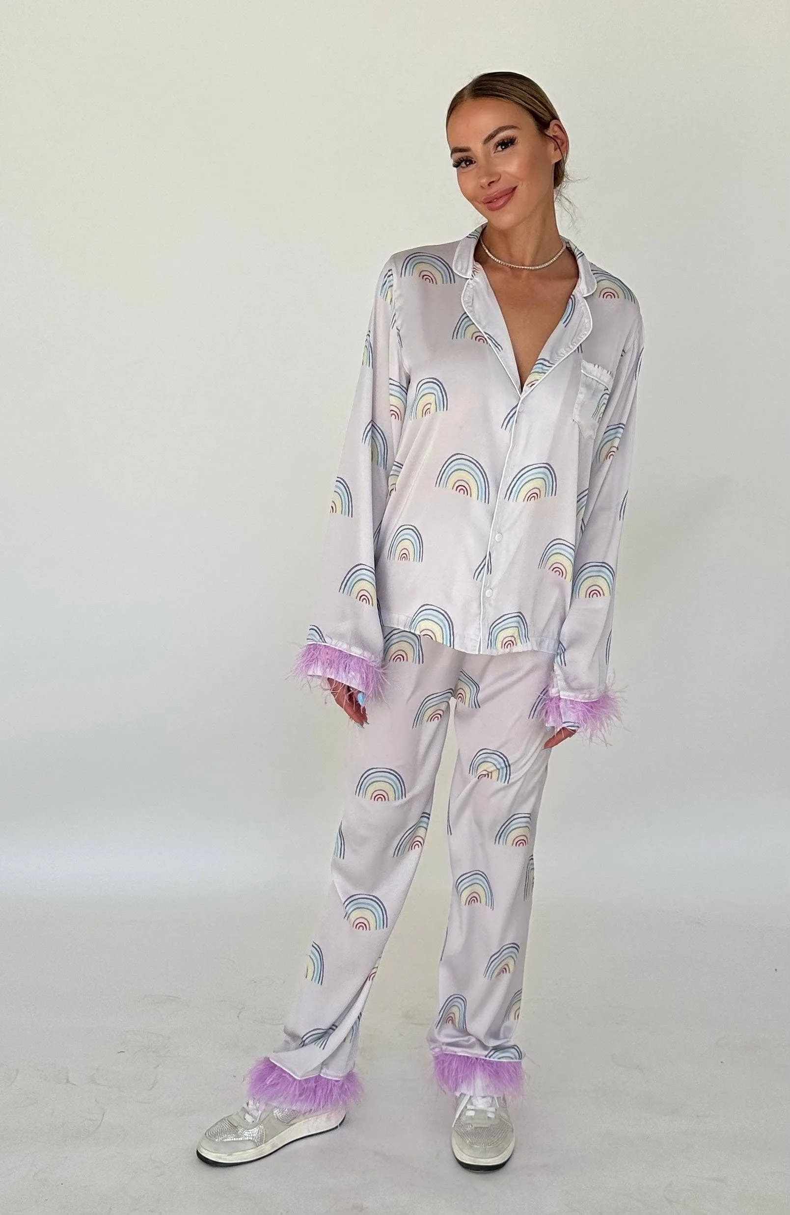Women's Rainbow Feather Silky Set